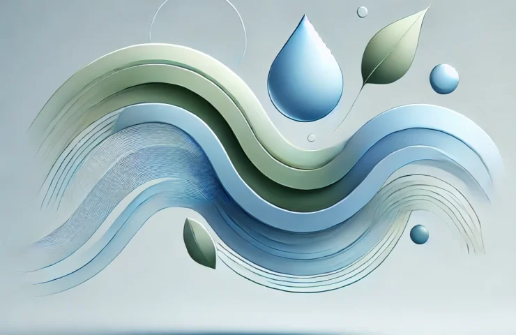 DALL·E 2024-11-15 04.56.48 – A refined abstract concept image representing efficiency, cleanliness, speed, and savings in water and time. The image uses simple, clean lines and sm