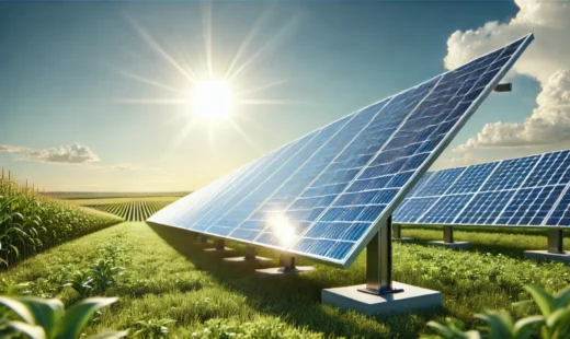 DALL·E 2025-03-18 13.26.20 – A realistic, high-quality image of photovoltaic solar panels installed outdoors with correct south-facing orientation. The panels are tilted at an opt